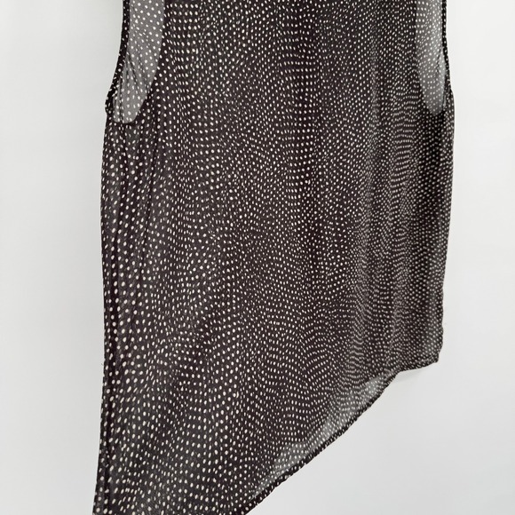 Calvin Klein Brown Polka Dot Sleeveless Sheer Silk Button Front‎ Blouse Sz 14 - Picture 8 of 11